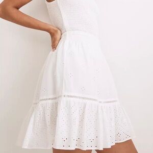 Madewell Plus‎ Embroidered Smock-Waist Ruffle Mini Skirt White 4X